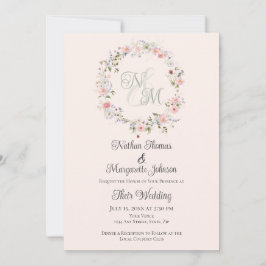 Invitación Monogram Watercolor Floral Wreath Wedding