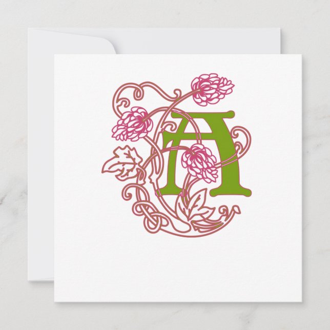 Invitación Monograma A floral de Art Nouveau (Anverso)