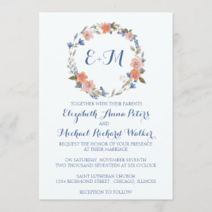 Invitación Monograma acuarela Boda de flor