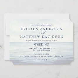 Invitación Monograma Acuarela Océano Anclaje Náutico Boda