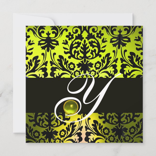 INVITACIÓN MONOGRAMA AMARILLO NEGRO DAMASK TOPAZ (Anverso)