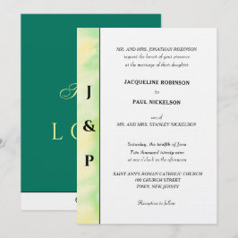 Invitación Monograma Amarillo Verde Tropical Minimalista 