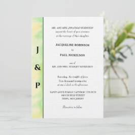 Invitación Monograma Amarillo Verde Tropical Minimalista 