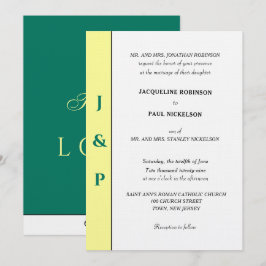 Invitación Monograma Amarillo Verde Tropical Minimalista 