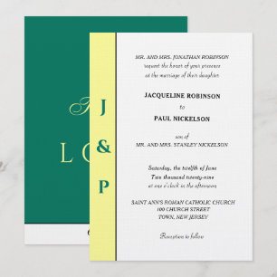 Invitación Monograma Amarillo Verde Tropical Minimalista 