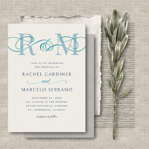 Invitación Monograma Ampersand Dusty Navy Boda de código QR V