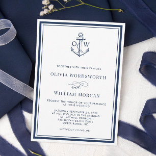 Invitación Monograma Anclaje Boda Náutico de la Marina Blanca
