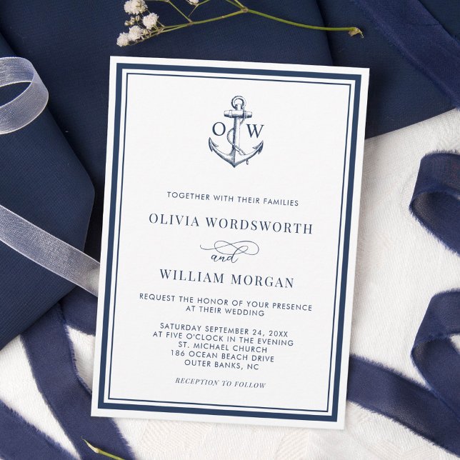 Invitación Monograma Anclaje Boda Náutico de la Marina Blanca (Subido por el creador)