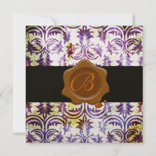 Invitación MONOGRAMA ANTIGUA DE LA CERRADURA DE DAMASK, púrpu