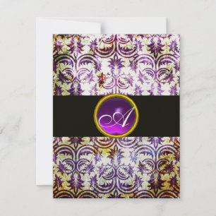 Invitación MONOGRAMA ANTIGUO DAMASK, morado negro, champán