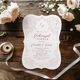 Invitación Monograma Antiguo Rosa para Cena de Ensayo