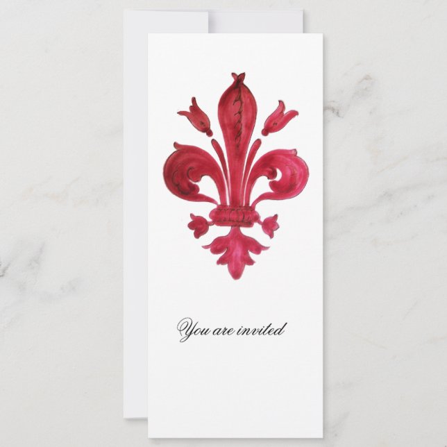 Invitación Monograma ANTIQUE RED FLEUR DE LIS Damask Gem (Anverso)