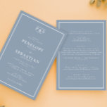 Invitación Monograma Azul Dusto Simple Todo En Un Boda<br><div class="desc">Un minimalista y elegante Blue tradicional, todo en una sola invitación a la boda. Que presenta un elegante fondo azul Dusty con iniciales monogramadas. Y tipografía de escritura blanca formal y profesional . Asequible y también es invitación electrónica digital . Toda la información es personalizable al hacer clic en el...</div>