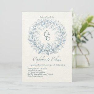 Invitación Monograma azul francés escudo victoriano boda