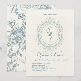 Invitación Monograma azul francés escudo victoriano boda