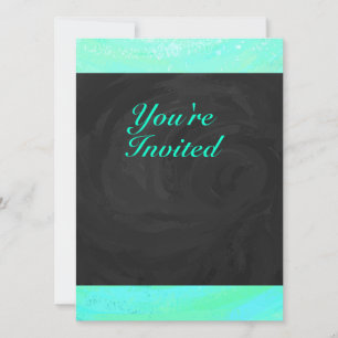 Invitación Monograma Azul Hielo Mint y Negro