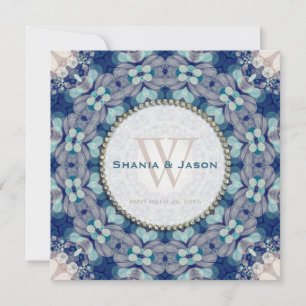 Invitación monograma azul marino boho folk Woodsy