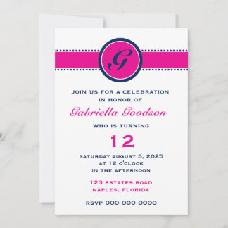 Invitación Monograma azul marino preppy