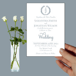 Invitación Monograma azul turbio Boda blanco