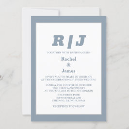 Invitación Monograma azul turbio elegante estilo minimalista