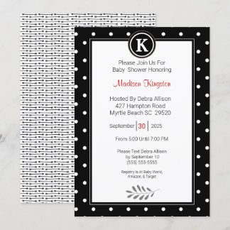 Invitación Monograma Baby Shower en blanco y negro