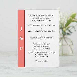 Invitación Monograma blanco de coral minimalista