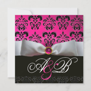 INVITACIÓN MONOGRAMA BLANCO DE RIBBÓN ROSA PURPLE NEGRO DAMAS