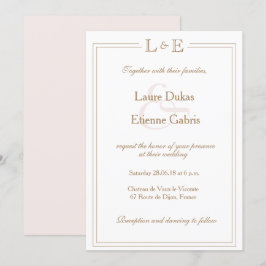 Invitación Monograma blanco dorado ampersor y boda moderno