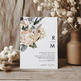 Invitación Monograma blanco floral Boda