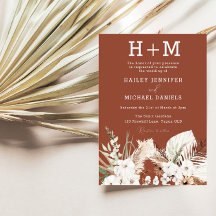 Monograma blanco Floral Terracotta Boho Boda