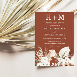 Invitación Monograma blanco Floral Terracotta Boho Boda