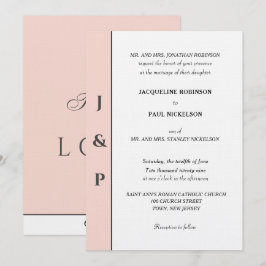 Invitación Monograma blanco minimalista con rubor 
