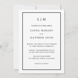 Invitación Monograma blanco mínimo Boda simple