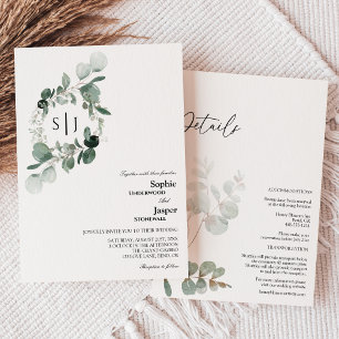 Invitación Monograma Blanco Moderno De Verdor Todo En Un Boda