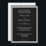 Invitación Monograma Blanco negro formal<br><div class="desc">Tema boda formal con fondo negro delineado en un patrón geométrico plateado y blanco. Los Nombres de Novia y Groom están en escritura blanca. Personalice el reverso con Monograma en un elegante guión de color plateado sobre la palabra Amor escrito en boda blanco. Diseño de TamiraZDesigns.</div>