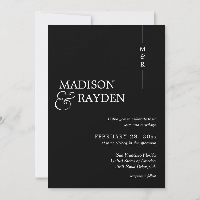 Invitación Monograma blanco negro moderno Boda de código QR (Anverso)