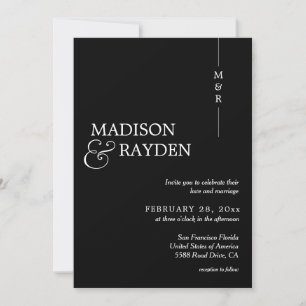 Invitación Monograma blanco negro moderno Boda de código QR