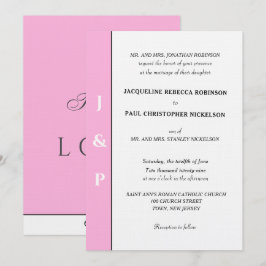 Invitación Monograma blanco rosa pastel minimalista
