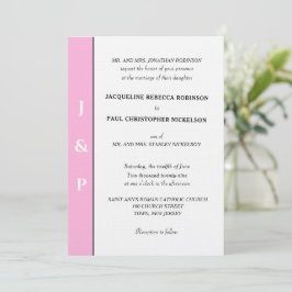 Invitación Monograma blanco rosa pastel minimalista