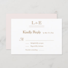 Invitación Monograma Blanco Rubor Dorado Ampersand Boda RSVP