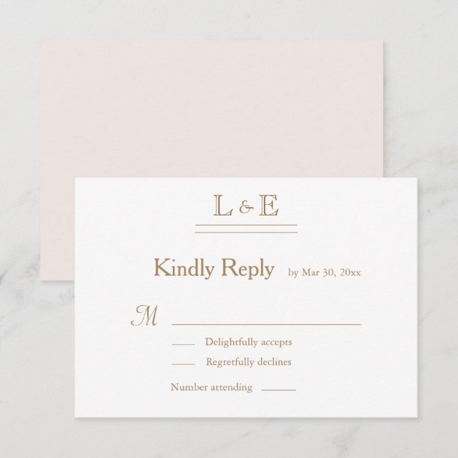 Invitación Monograma blanco Rubor Gold Ampersand Wedding RSVP (Anverso / Reverso)