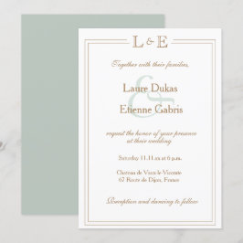 Invitación Monograma blanco sabio oro Ampersor y Boda moderno