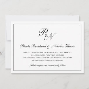 Invitación Monograma blanco tradicional Boda formal