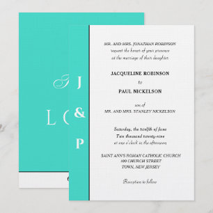 Invitación Monograma blanco turquesa minimalista