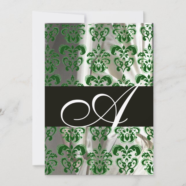 INVITACIÓN MONOGRAMA BLANCO VERDE DE SEDA NEGRA DAMASK (Anverso)