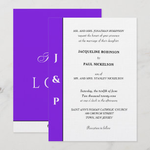Invitación Monograma blanco violeta minimalista