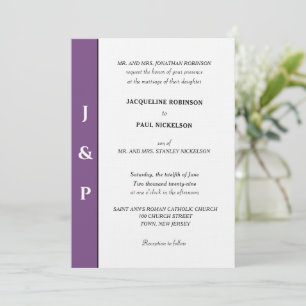 Invitación Monograma blanco violeta y polvoriento minimalista