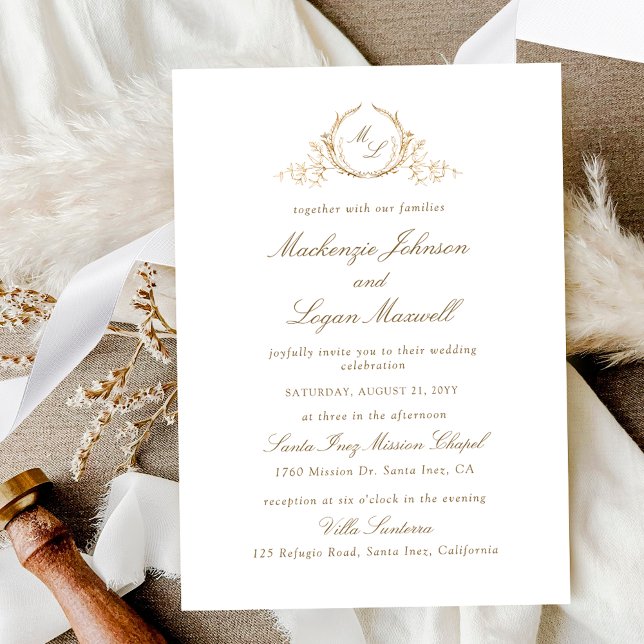 Invitación Monograma blanco y dorado de moda, Boda caligráfic (Subido por el creador)