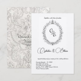 Invitación Monograma blanco y negro boda escudo victoriano