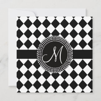 Invitación Monograma blanco y negro de encargo de la